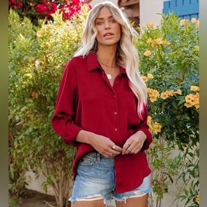 Elegant Red Button Down Shirt